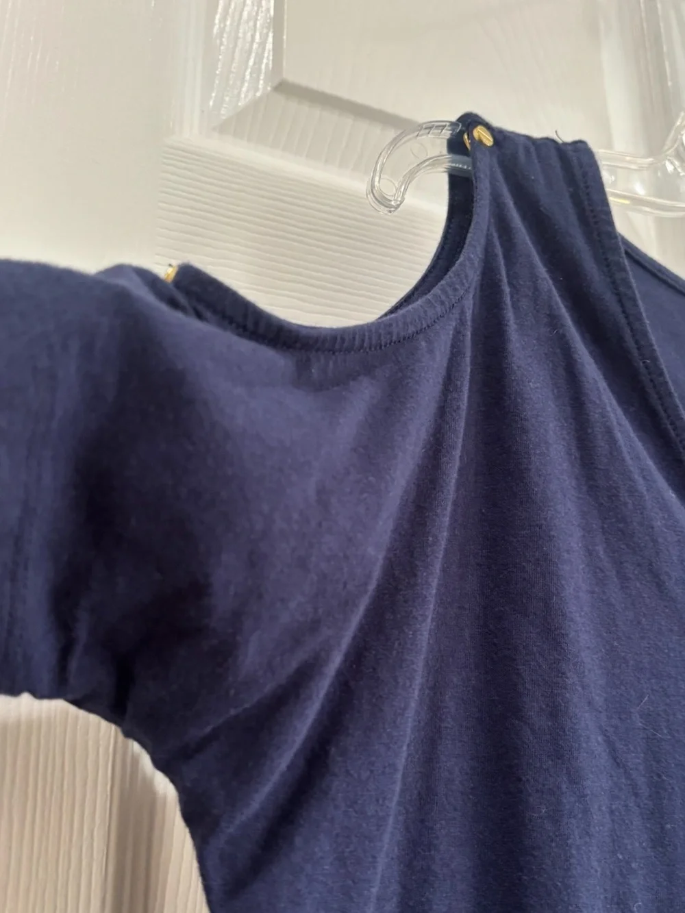 Michael Kors Navy Cold-Shoulder V-Neck Tee with Gold Hardware